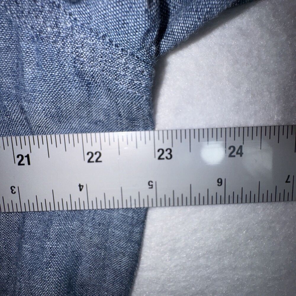 Free Assembly Men Blue Linen Cotton Short‎ Sleeve Button Down Shirt Dual Pocket - Picture 6 of 7